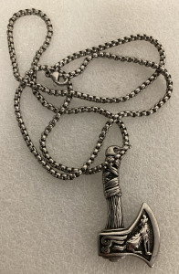 Men’s Stainless Viking Axe Necklace On 24” Chain