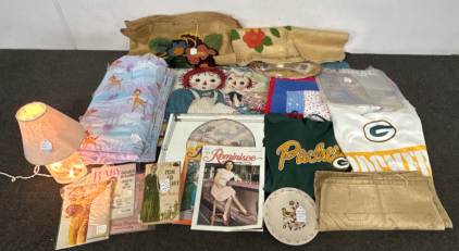 Green Bay Packers Sweaters (S/M), Vintage Quilts, Vintage Magazines, Burlap And More