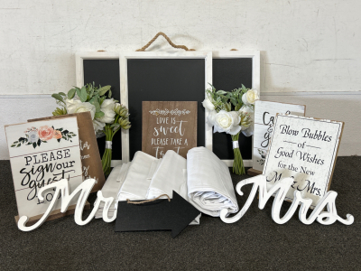 Wedding Starter Kit: Table Linens, Signs, Flowers And Chalkboards