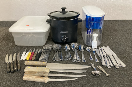 Small Crockpot, Pur Waterfilter, Wallace Flatware Set, Old Homestead Knives And More