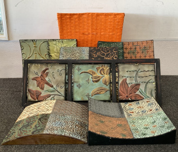 Orange Hamper With Metal Wall Art