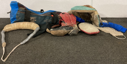 Horse Bareback Rigging Saddle, Saddle Girth, Possibly Size 8D Boots With Spurs, Blue Duffel Bag and More!