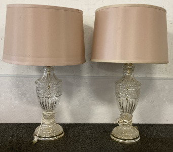 Two Vintage 27” Tall Glass Lamps (Both Work!)