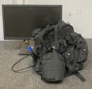 Dell Monitor, Black Hiking Backpack W/ Water Canteen