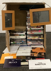 Box Of Movies With (3) IPad Cases, (2) Matching Photo Frames, And (Possibly) Size 9 Womens Boots