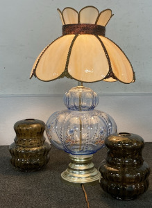 Glass Floral Lamp (Turns On!) With (2) Replaceable Glass Lamp Covers and Glass Like Lamp Shade