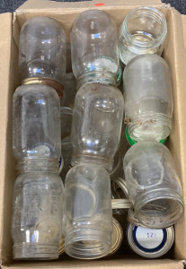 Box Of 20+ Mason Or Glass Jars W/ Lids