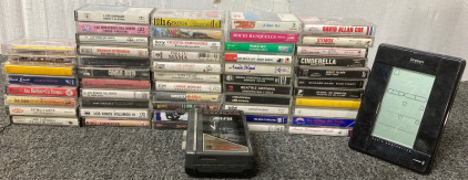 (41) Variety Cassette Tapes Including- LL Cool J, Los Bravos Del Norte, Cinderella (1)Vintage GE Radio Tape Cassette Player 3-5470A Portable (1) Oregon Scientific Weather Station