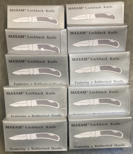 (10) New Maxam Lockback Knives W/ Rubberized Handles