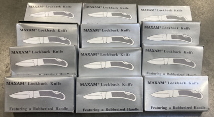 (12) Maxam Lockback Knives W/ Rubberized Handle