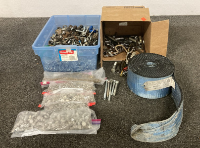 Assorted Bolts, Screws, Washers, Wrenches and More, Plus 5500LB Tow Strap