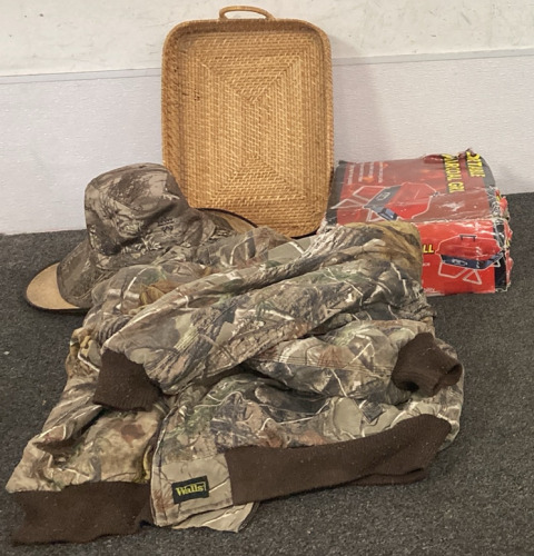 Unknown Size Walls RealTree Camouflage Jacket, RealTeee Max-1 XT L Camouflage Hat, Straw Style sun Ha, Straw Basket, and Portable Charcoal Grill