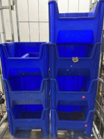 7 Blue Stackable Storage Containers 16”X18”X12”