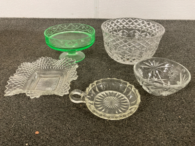 (5) Glass Dishes, Four Clean And One Green