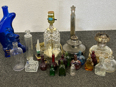 Vintah Kerosene Lamp Bases, Vintage Miniature Glass Bottles, Crystal Lamp (Works) & More