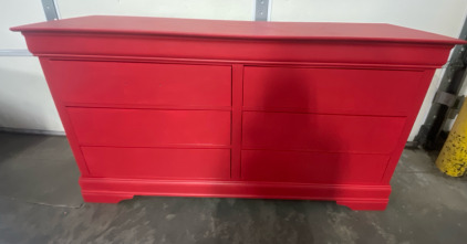 Red Solid Wood Dresser w/ No Handles, 6 Drawers