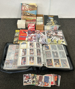 (1) Binder And (4) Boxes Of Approximately (1000+) NBA, NFL, And MLB Cards Including Players Such As Sam Perkins, Grant Long, Mike Johnson, Mary Cook, Ron Wolfley, Michael Cooper, And More, (1) We Played The Game Baseball Memory Book