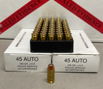 (100) Rounds 45 Auto 185 Grain JHP Police Issue Ammunition Cartridges