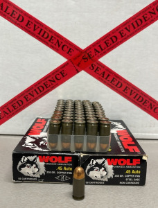 (100) Rounds Wolf .45 Auto 230 Grain Copper FMJ Steel Case Ammunition Cartridges