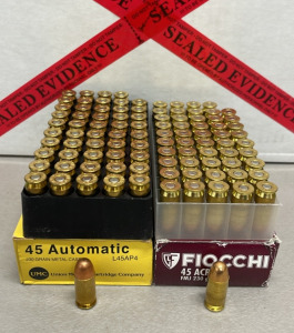 (50) Rounds 45 Auto 230 Grain Metal Case, (50) Fiocchi 45 ACP 230 Grain FMJ Ammunition Cartridges