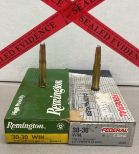 (20) Rounds Remington 30-30 Win. 170 Grain Core-Lokt Soft Point, (2) Rounds Federal 30-30 Win. 150 Grain Hi-Shok Soft Point Flat Nose Centerfire Ammunition Cartridges