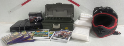 (1) Plano Tackle Box (1) Razor Helmet (3) Victorious Xbox 360 Games and More!