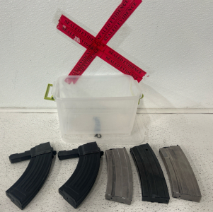 (2) SKS Magazines (3) Mini-14 Magazines W/ 5.5Qt. tote