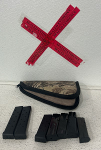 (1) Soft Pistol Case (7) 9MM Magazines