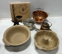 (2) Pampered Chef Ceramics Stoneware (1) Sifter Copper Tea Pot. (1) Pampered Chef Stoneware 9” Pie Pan - 5