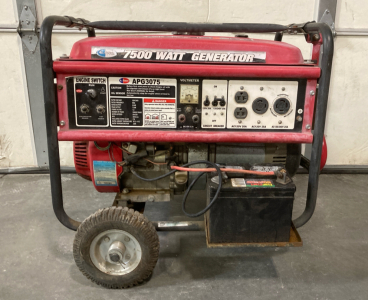 All-Power APG3075 Generator, 7500 Watts, 13 HP, AC And DC Outlets, Electric Start, Rolling Unit (Untested)