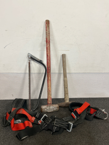 Sledge Hammer, Pick Ax, Saw And Safety Harness