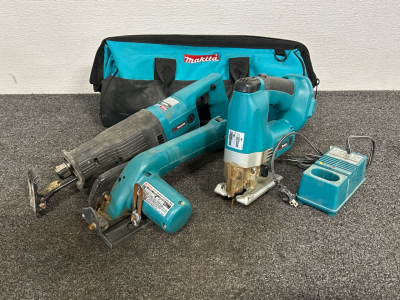 Makita Toolbag And Power Tools. Includes Charger And No Battery.