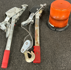 (2) Come Along Winches & Amber LED Beacon