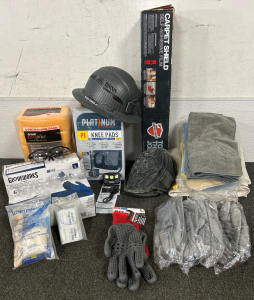 Klein Tools Hard Hat With Rechargeable Head lamp & Charging Cord (Lamp WorksClip on Hat is Broken), Knee Pads (Set In Box Are New) & More!