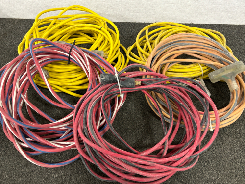 (1) 100’ Extension Cord With Triple Female End (4) 50’ Extension Cords Orange & Black Has Triple Female End
