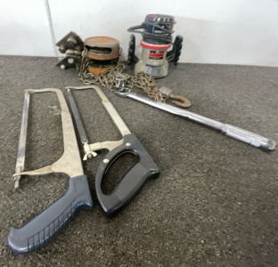 Chain Lift, Crafts Man Router 1HP, (2) Metal Saws, & Torque Wrench