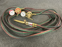 Victor Welding Torch Body (No Tip) With Extra Long Hoses & Harris Gas Gauge Regulators