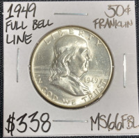 1949 MS66FBL Full Bell Line Franklin Hald Dollar