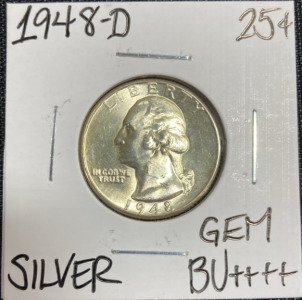 1948-D Gem BU++++ Silver Washington Quarter