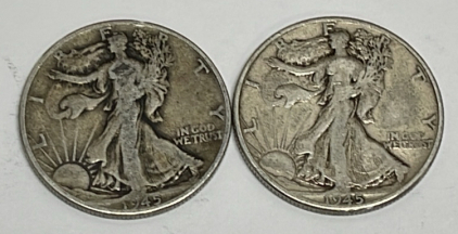 (2) 1845 Walking Liberty 90% Silver Half Dollars