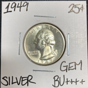 1949 Gem BU++++ Silver Washington Quarter