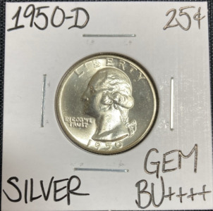 1950-D Gem BU++++ Silver Washington Quarter