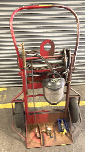 Welding Cart with Oxygen & Acetylene Lines, Cutting Torch, Shield and More