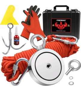 1725 lbs Fishing Magnet Kit, Double Sided Magnet Fishing Kit with Rope & Accessories 3.7" Diameter