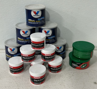 (7) 5oz Mag And Aluminum Polish, (6) 16oz Synthetic Blend Grease, (2) 10.5oz Heavy Duty Rubbing Compound