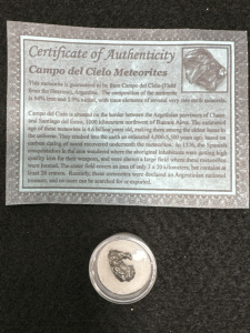Meteorite Space Rock W/Coa