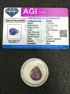 Natural Alexandrite Color Changing Pear Cut Gemstone
