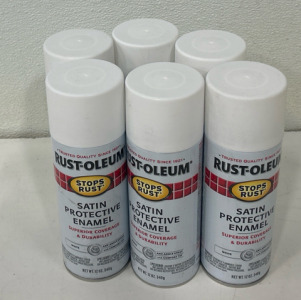 (6) Rust-Oleum Stops Rust Spray Paint, 12 Ounce Satin White