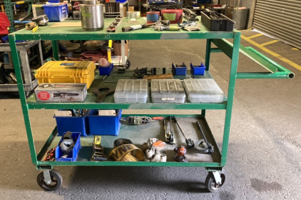 Metal Rolling Ship Cart w/ Assorted Tools and Items