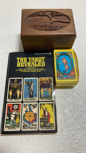 Small Wood Trinket Box, Mini Deck of Tarot Cards and Tarot Book